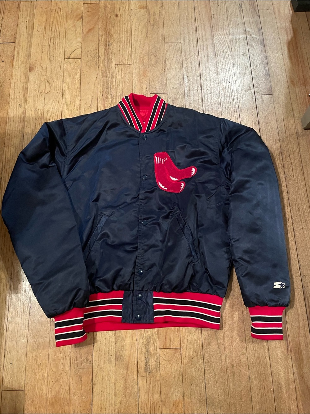 STARTER Navy and Red Bomber Jacket with Sox Patch